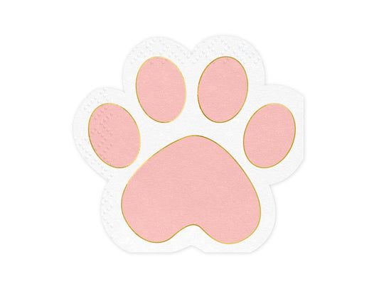 white paw shaped napkin with pink and gold details