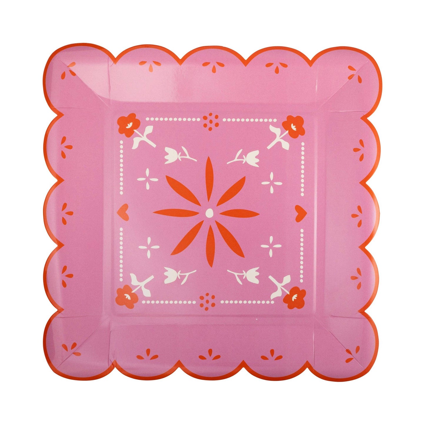 pink scalloped fiesta paper plate