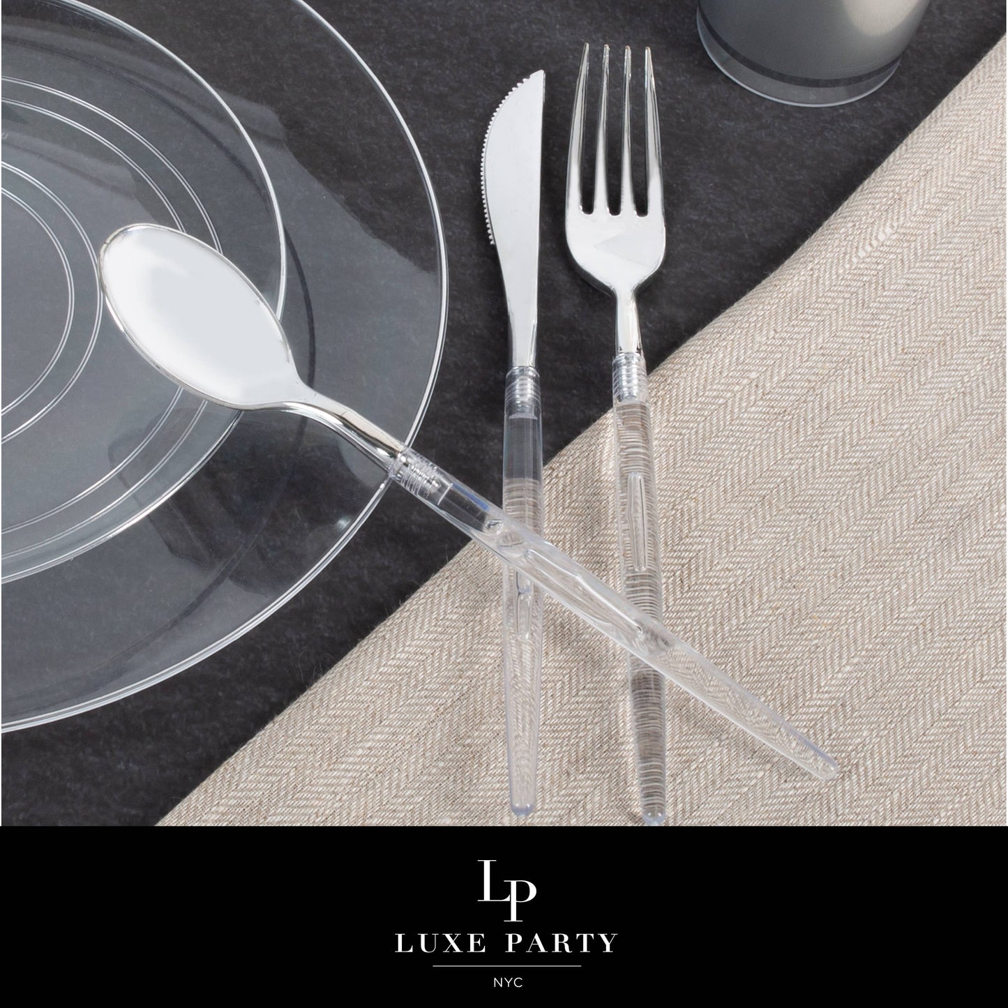 clear and silver plastic reusable forks 