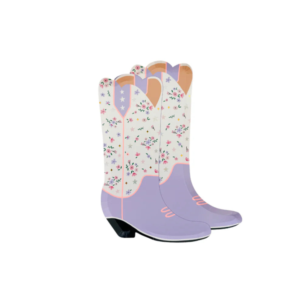 pony takes large boot plates with flower print in a pretty soft lilac colour