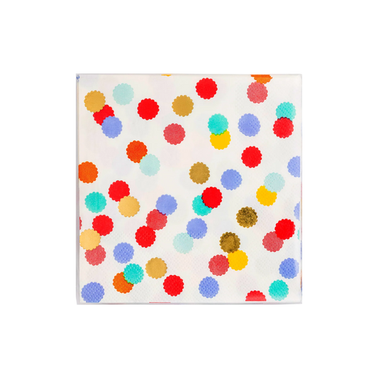 white square napkin with multicoloured confetti design