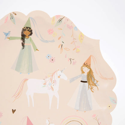 princess plates with unicorns, swans and rainbows 