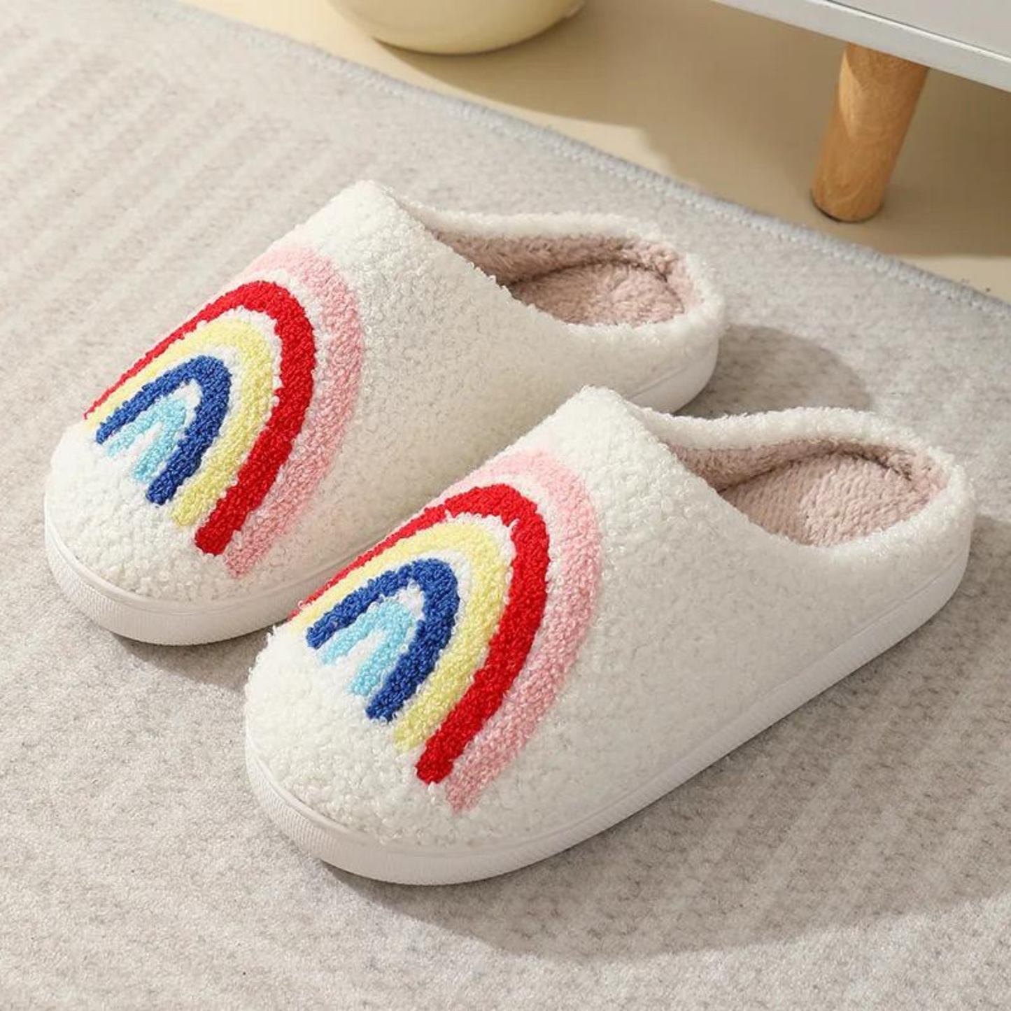 rainbow fuzzy slippers