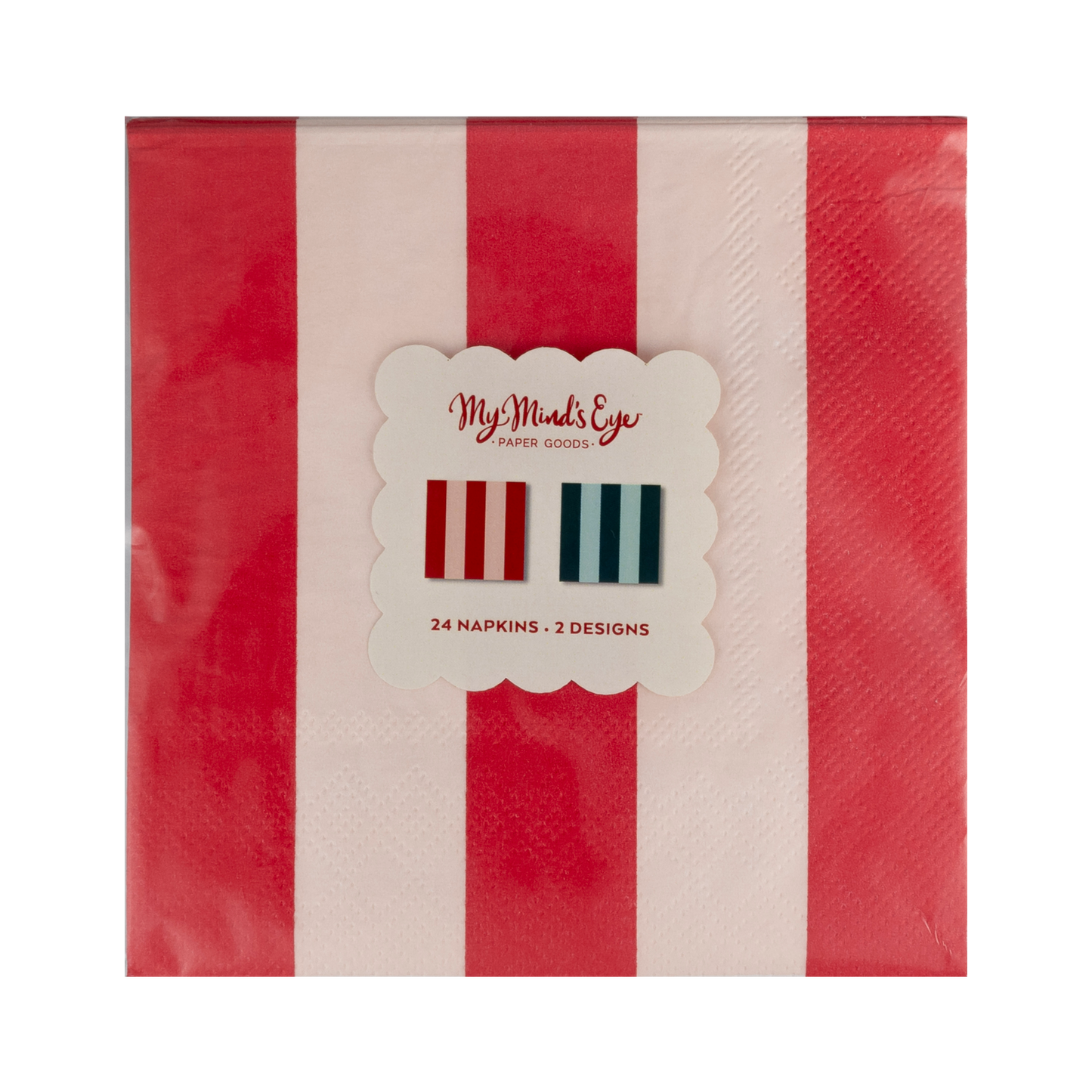 red and green stripe cocktail holiday napkins packaging 