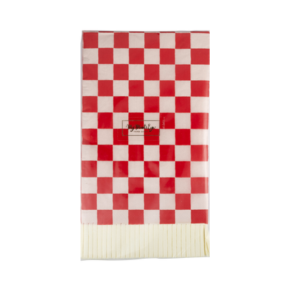 RED AND PINK CHECKED FRINGED DINNER NAPKINS