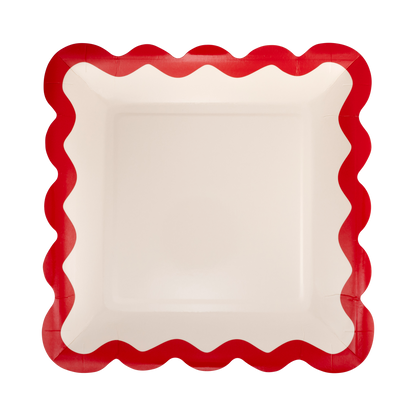 red and pink scalloped dinner plates 