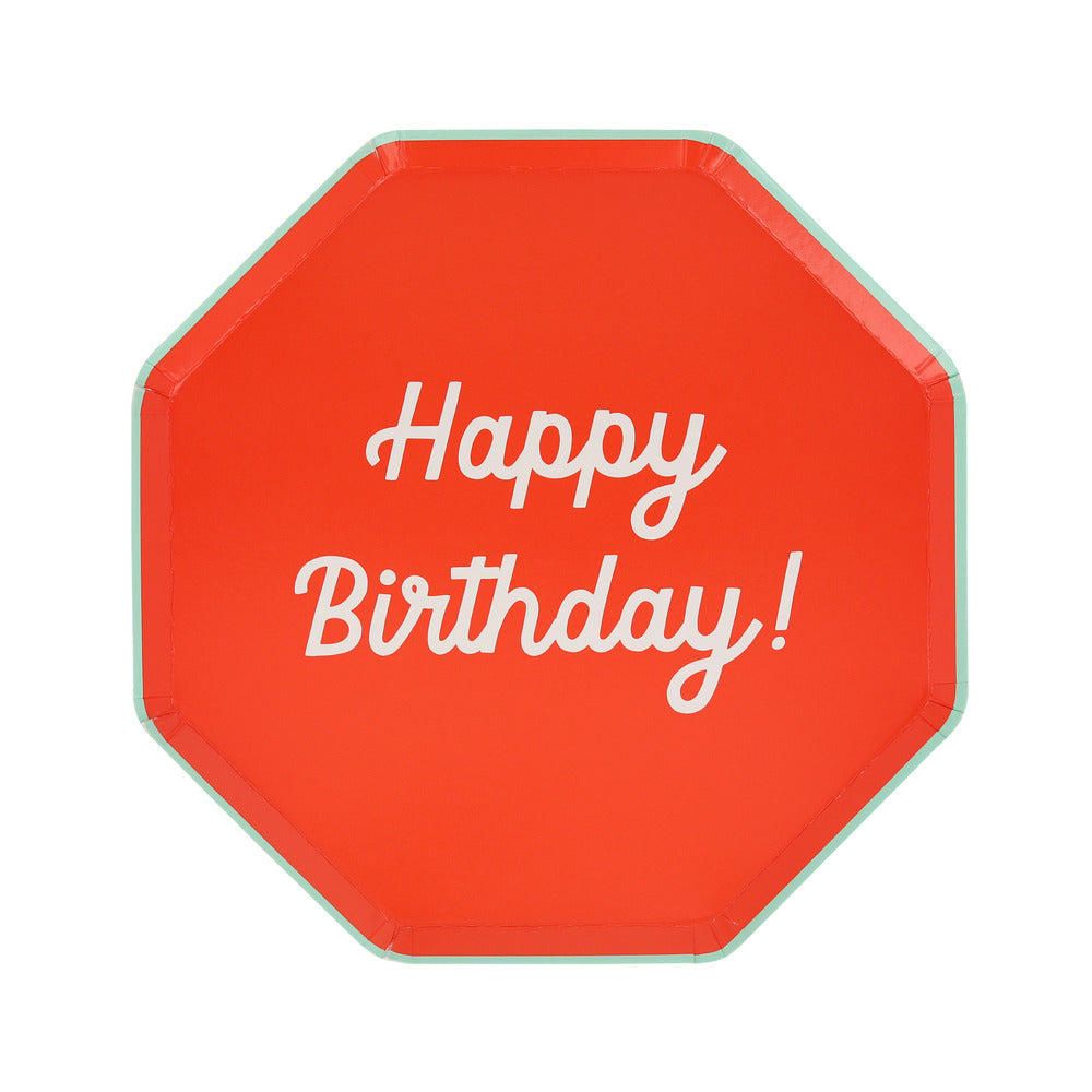 red ' happy birthday ' side plate by meri meri 