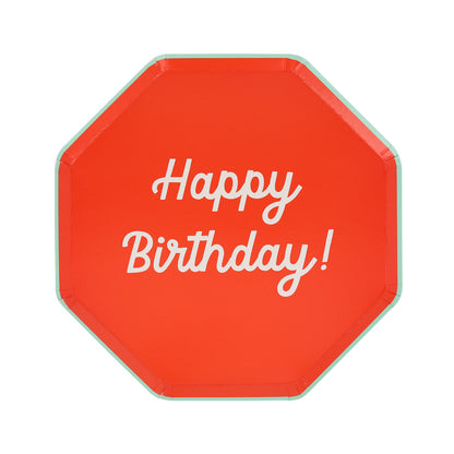 red ' happy birthday ' side plate by meri meri 