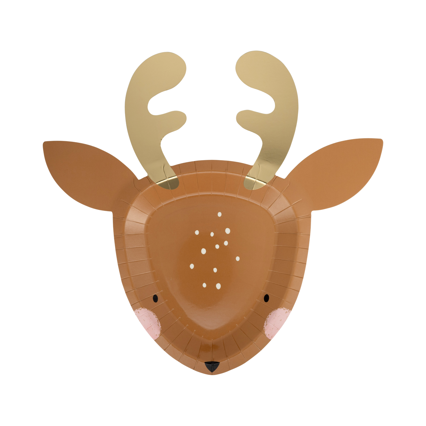 reindeer shaped paper plates with gold foil details 