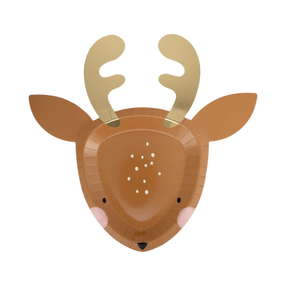 reindeer shaped paper plates with gold foil details 