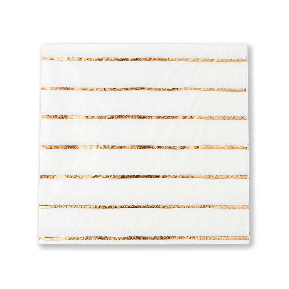 rose gold foil striped white napkins 