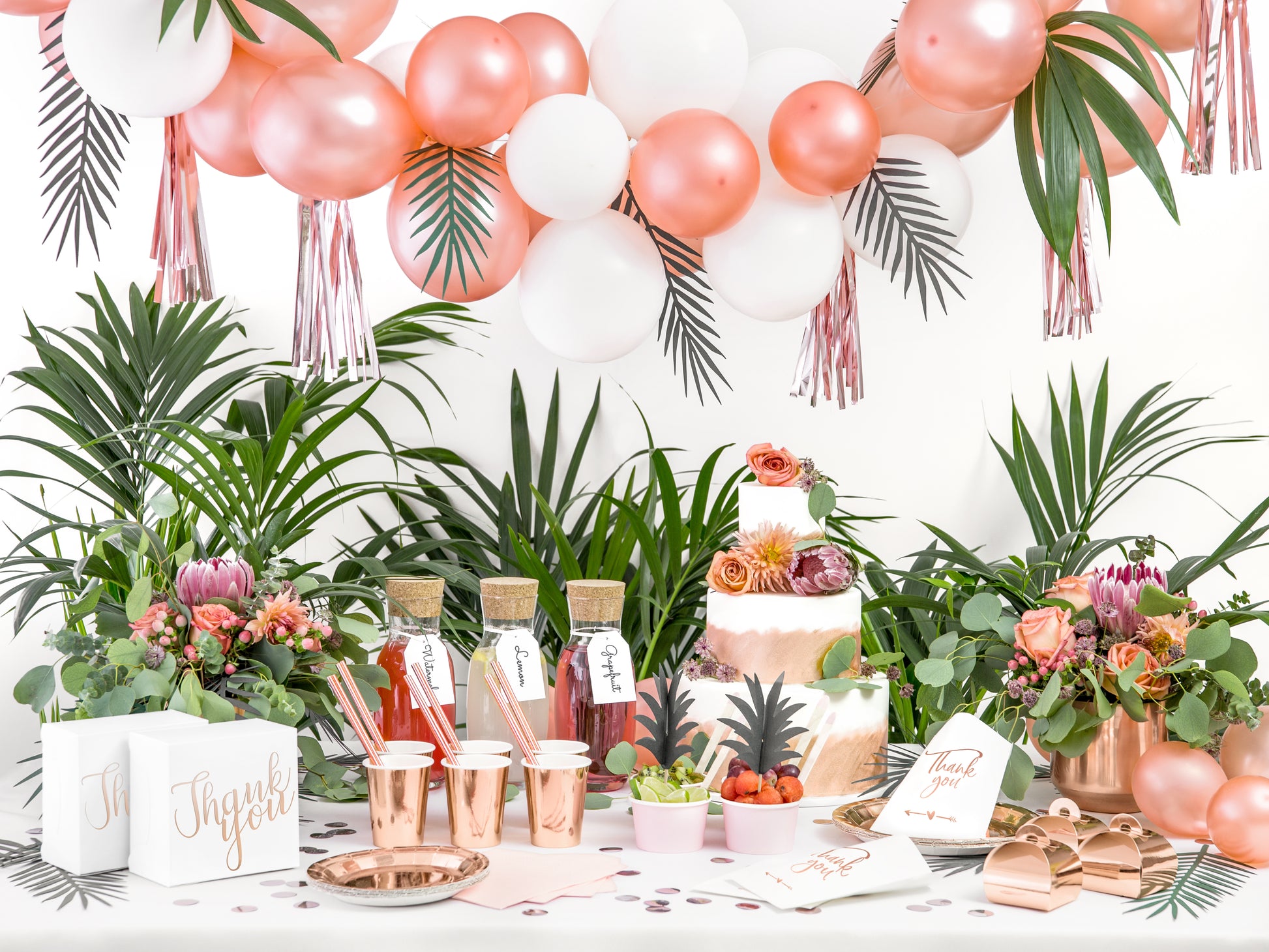 balloon garland with rose gold tassels