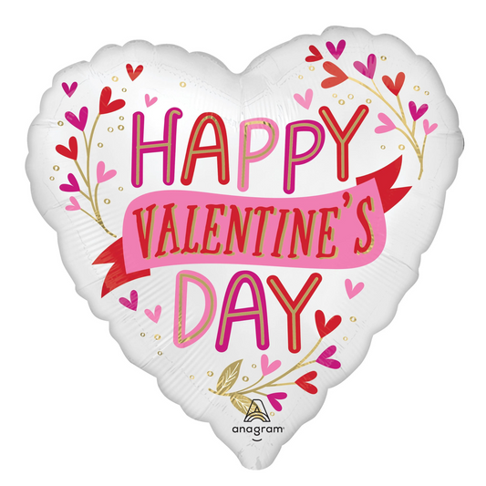 SATIN BOTANICAL HEART SHAPED VALENTINE'S DAY BALLOON