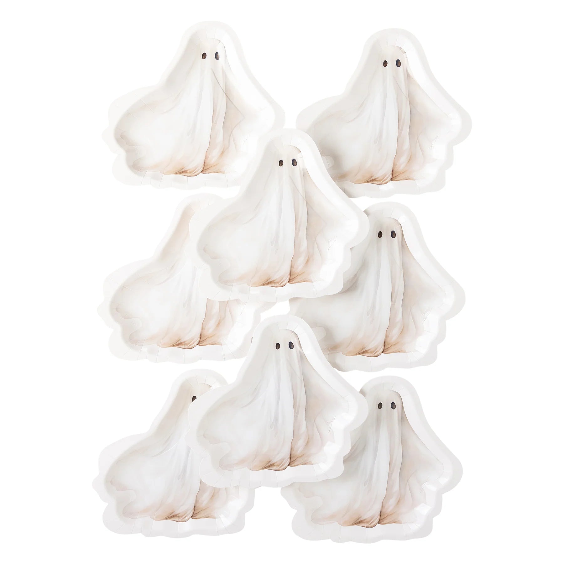 scattered realistic ghost looking paper plates