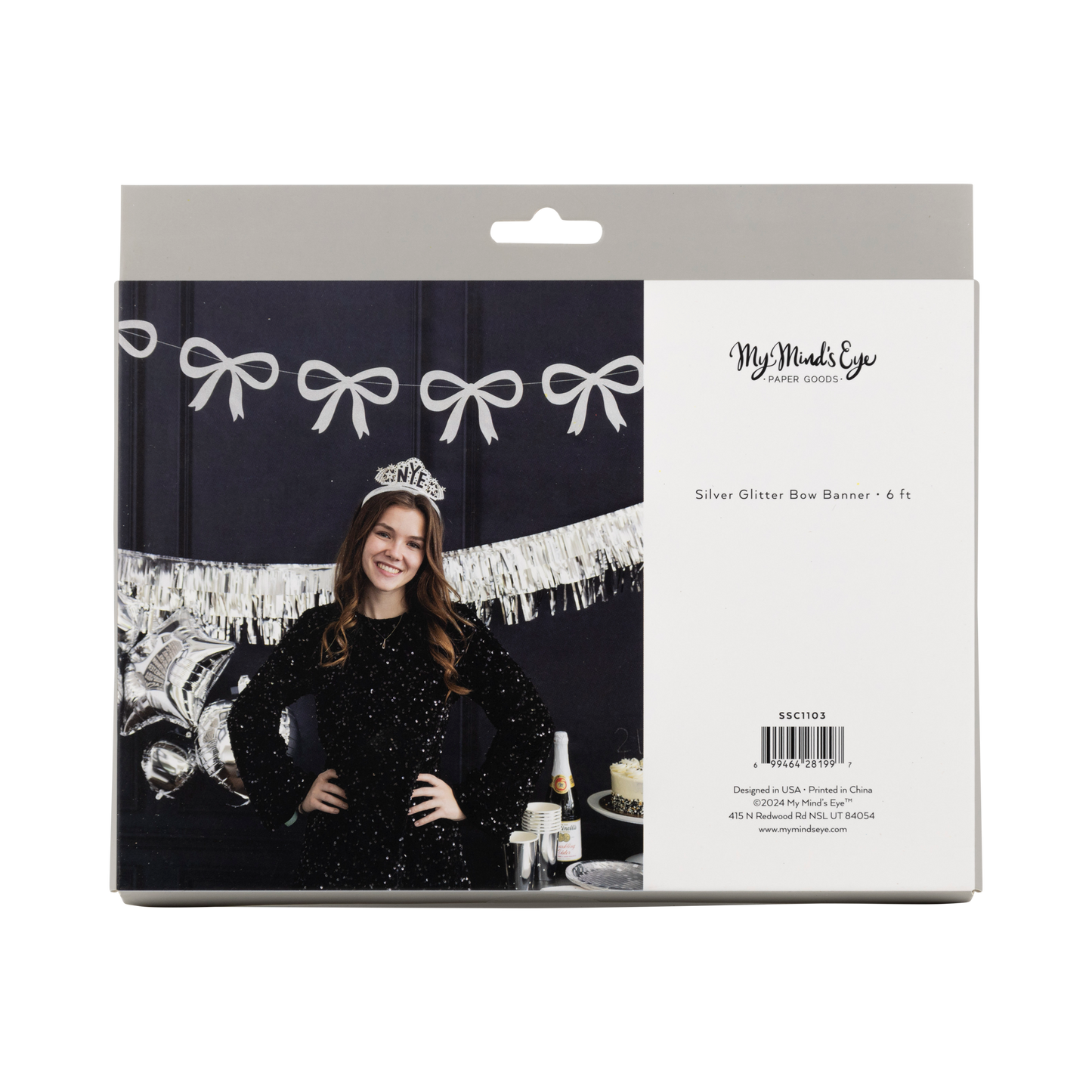 silver bow hanging banner packaging 