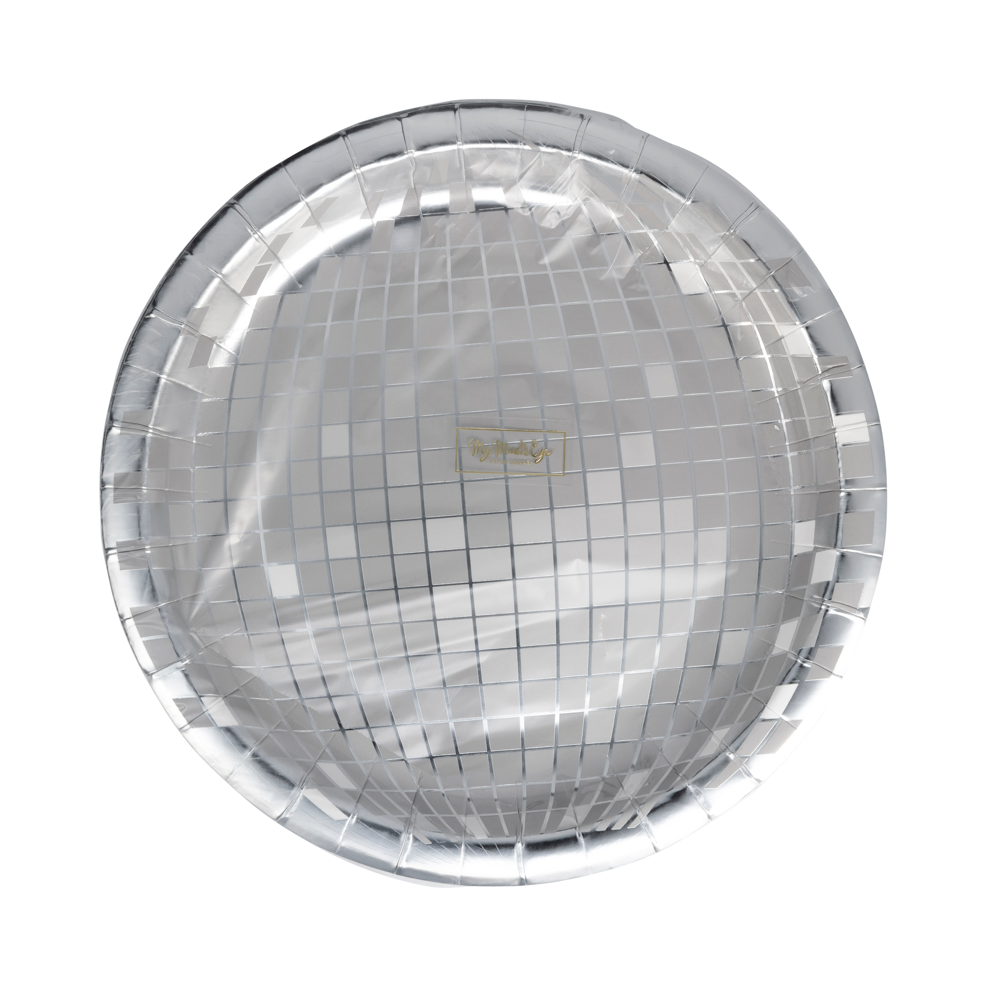 silver disco paper plates packaged 