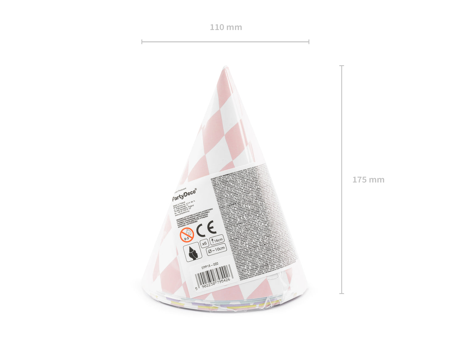 party hat in packaging with mesurments