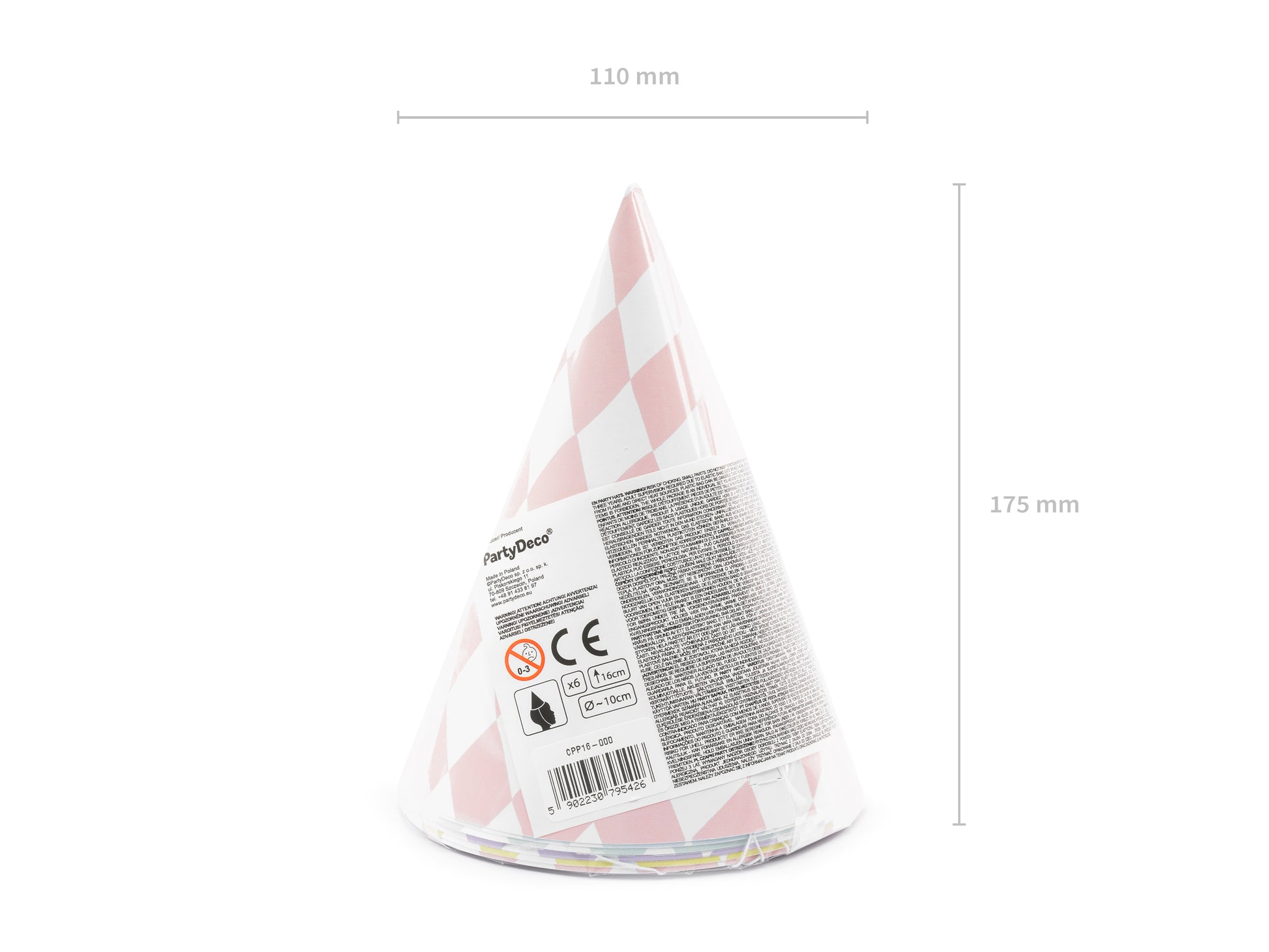 party hat in packaging with mesurments