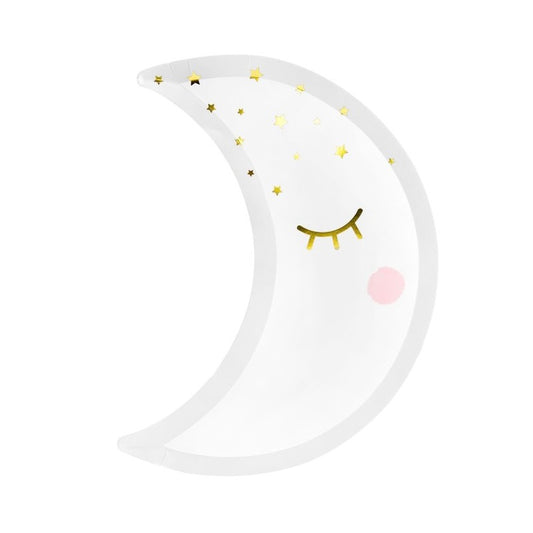 crescent moon shaped paper plate with gold foil accents