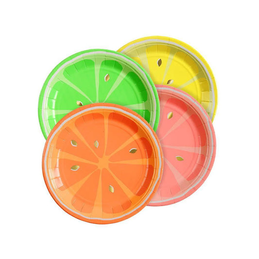 4 citrus fruit plates in neon colours