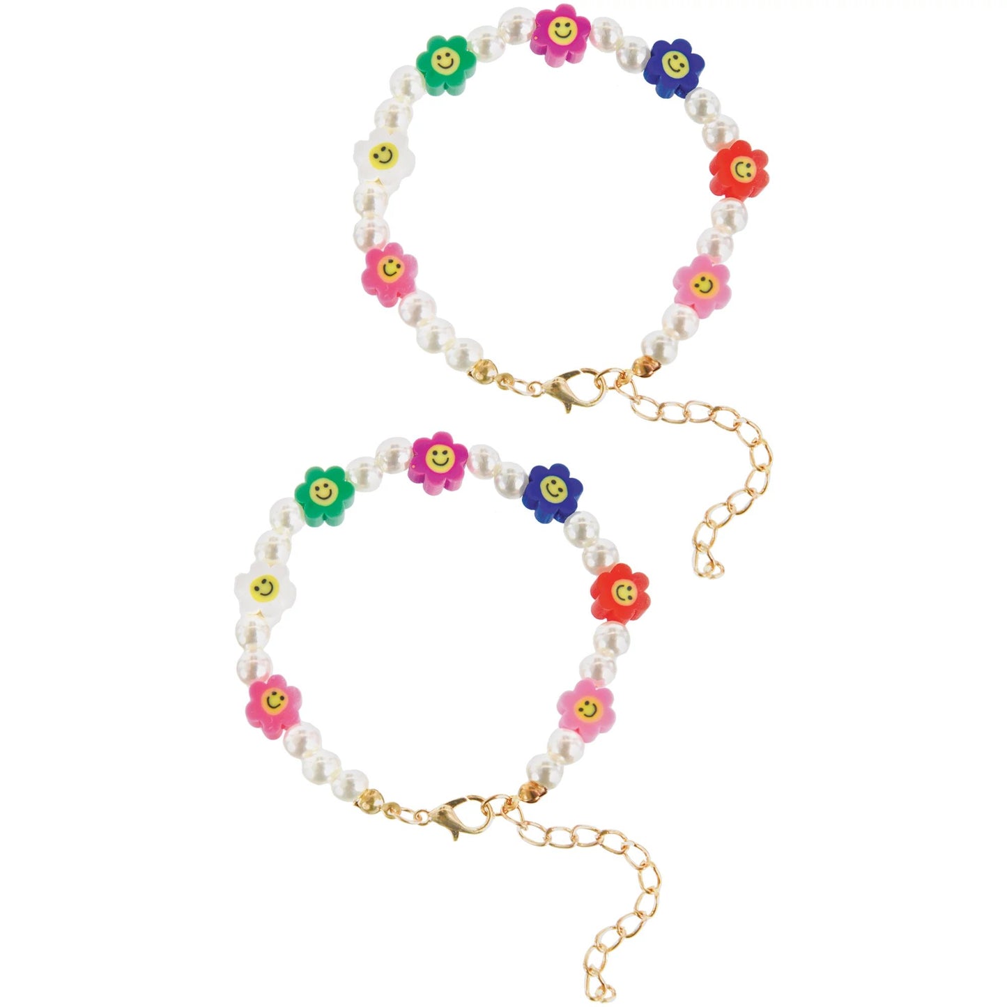 pack of two smiley face flower bracelets 