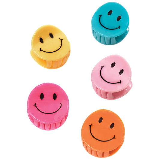 smiley face hair clips - pack of 6 in 6 colours 