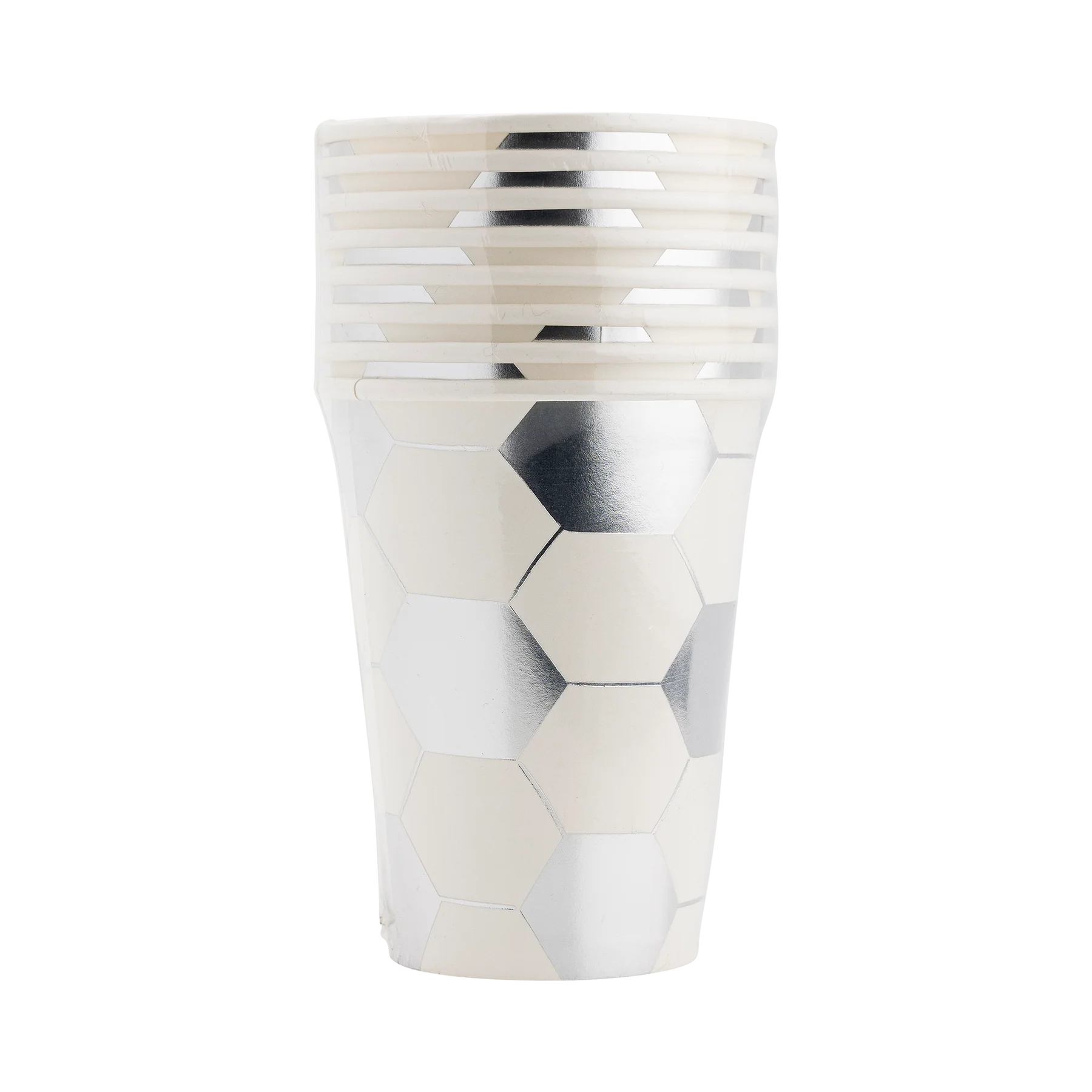 white and silver soccer paper cups