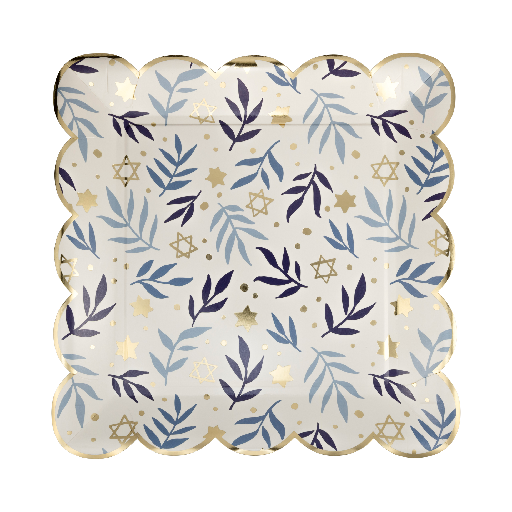 stars and branches scalloped square jewish holiday plates