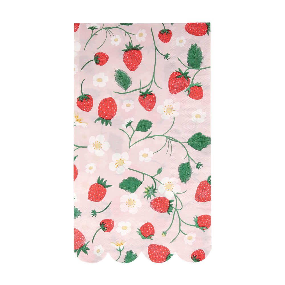 strawberry patterned scalloped edge dinner napkins - pack of 16 by meri meri 