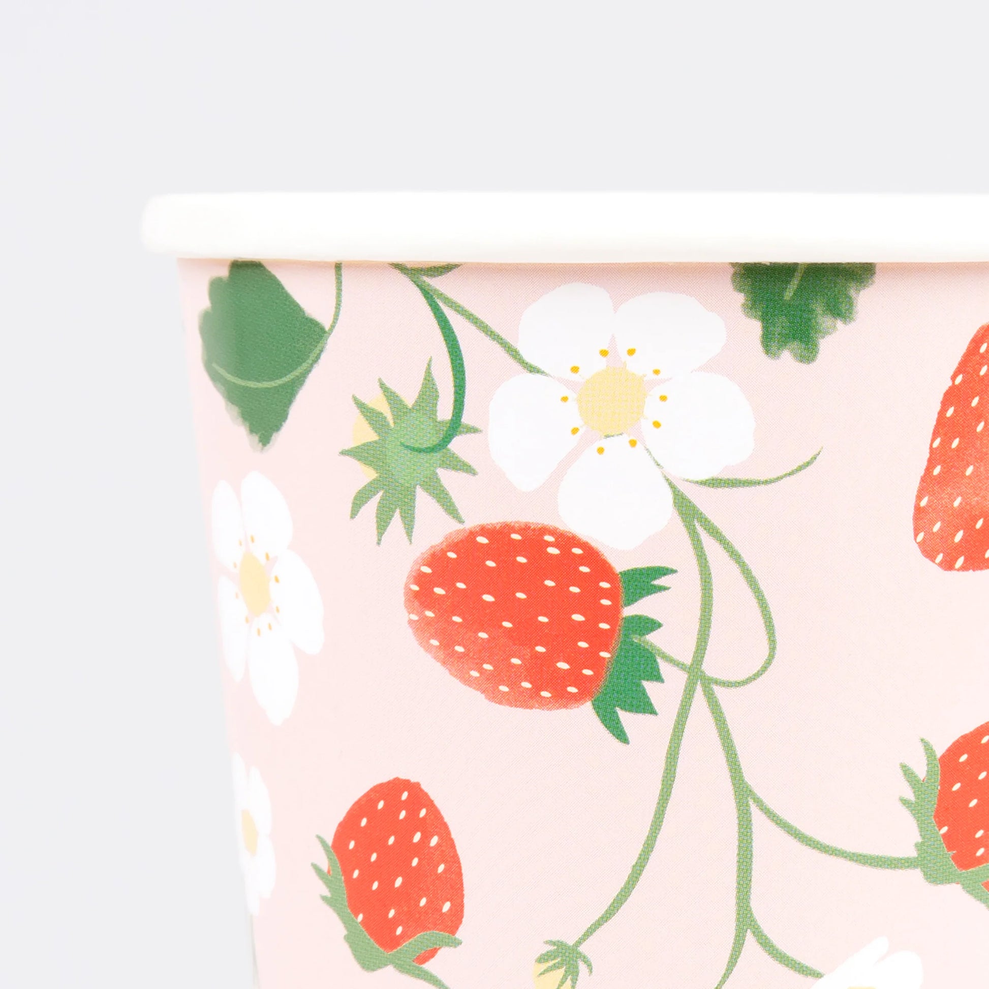 strawberry pattern cups close up 