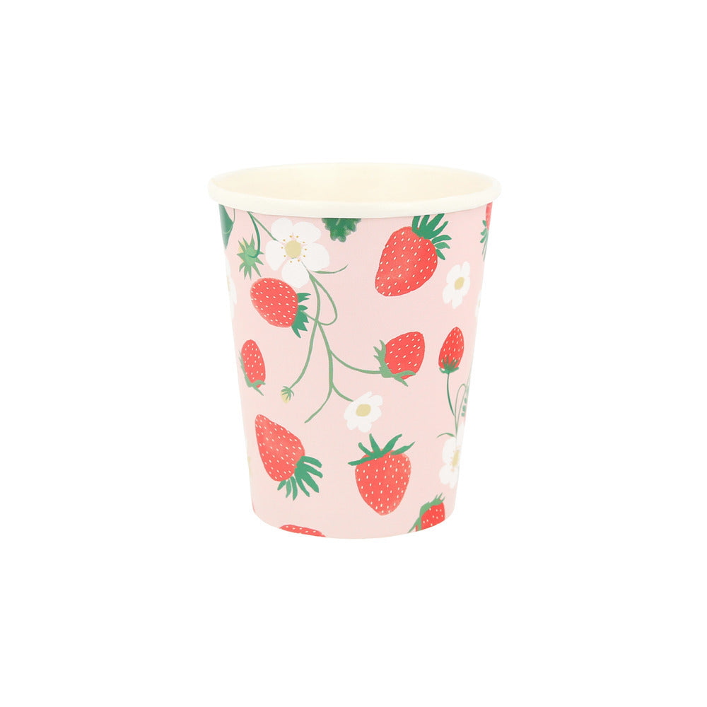 strawberry and daisy flower pattern paper cups by meri meri - pack of 8-  9oz cups