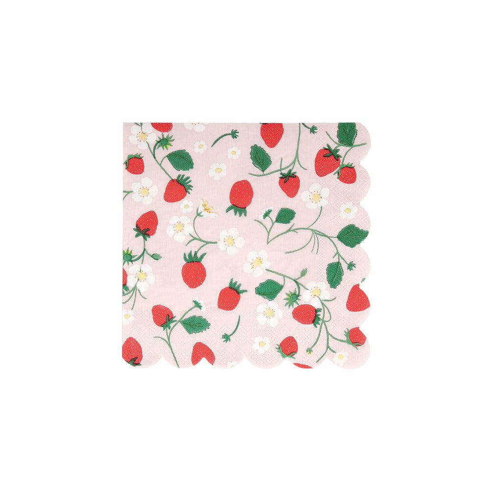 strawberry patterns small scalloped edge napkins - pack of 16 by meri meri 