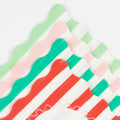 festive stripe small napkins by merri merri 4 designs in 4 colours. Merry,Jingle,Jolly and Fa la la script