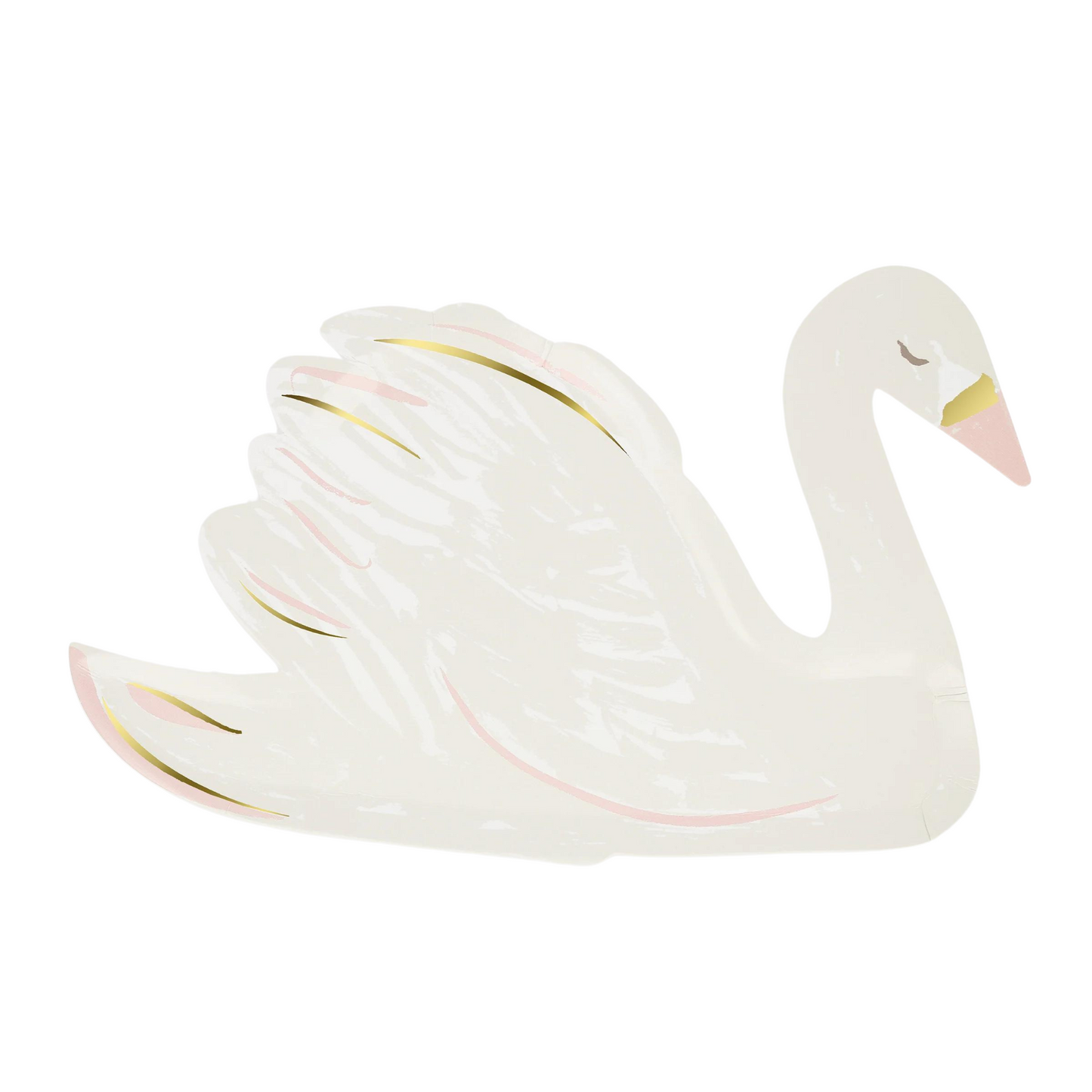 white swan shaped party plate with pink and gold details