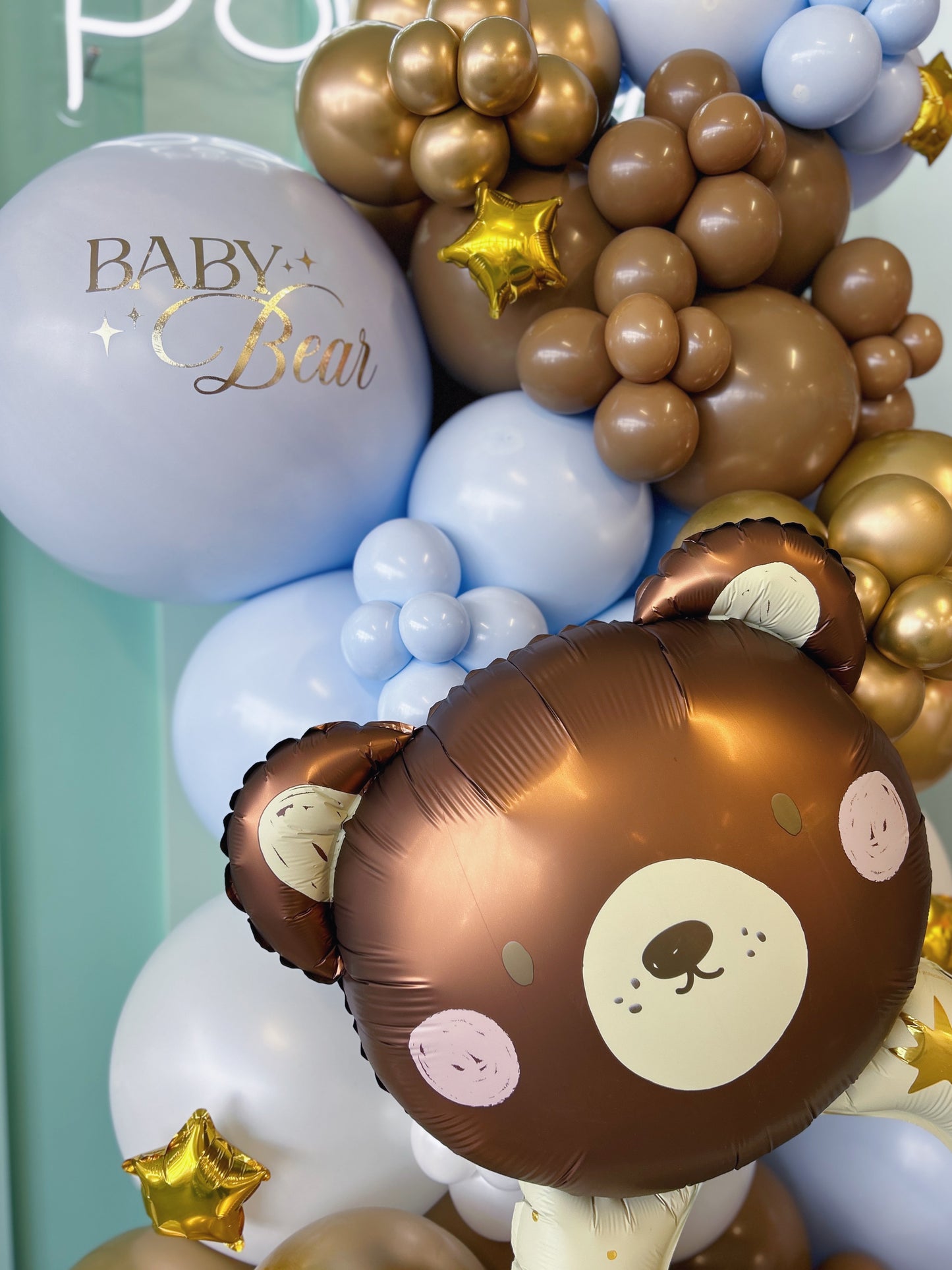 teddy bear balloon garland with gold textured personalized message 