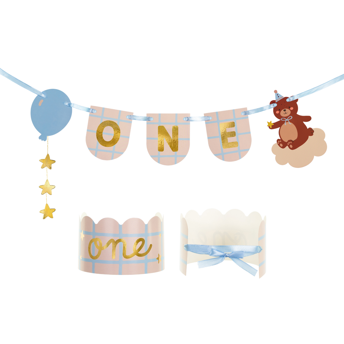 first birthday banner and crown set - perfect for highchair or wall 