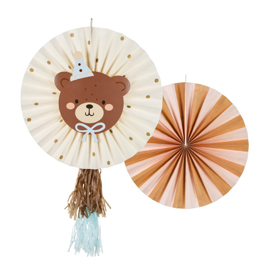 teddy bear rosettes set - includes two party fans - paper tissue is included - easy assembly required 