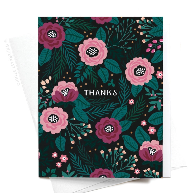 "Thanks" floral print thank you card