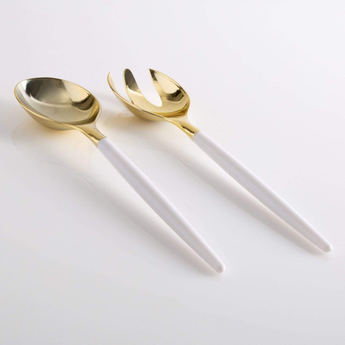 white and gold serving set - 1 spoon, 1 fork 