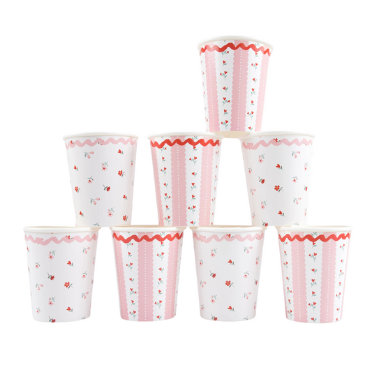 vintage rose cups 9oz - pack of 8 by meri meri 