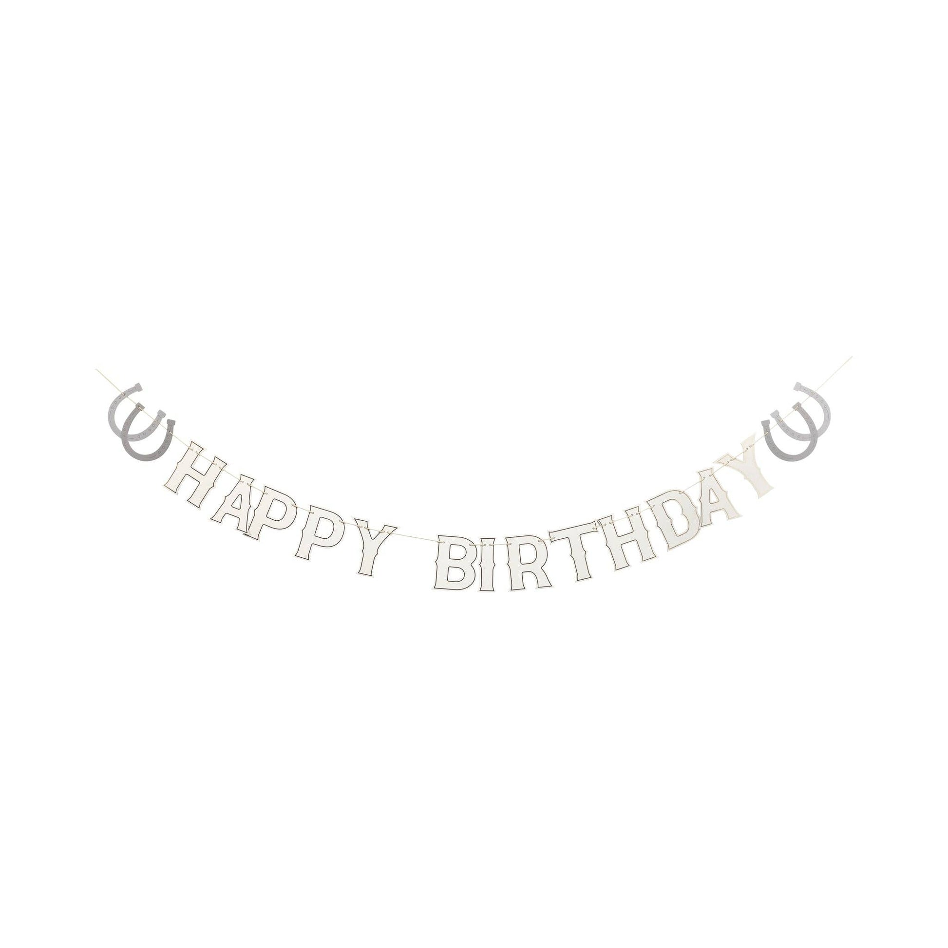 wester happy birthday banner with shoe horse icons and gold accents 