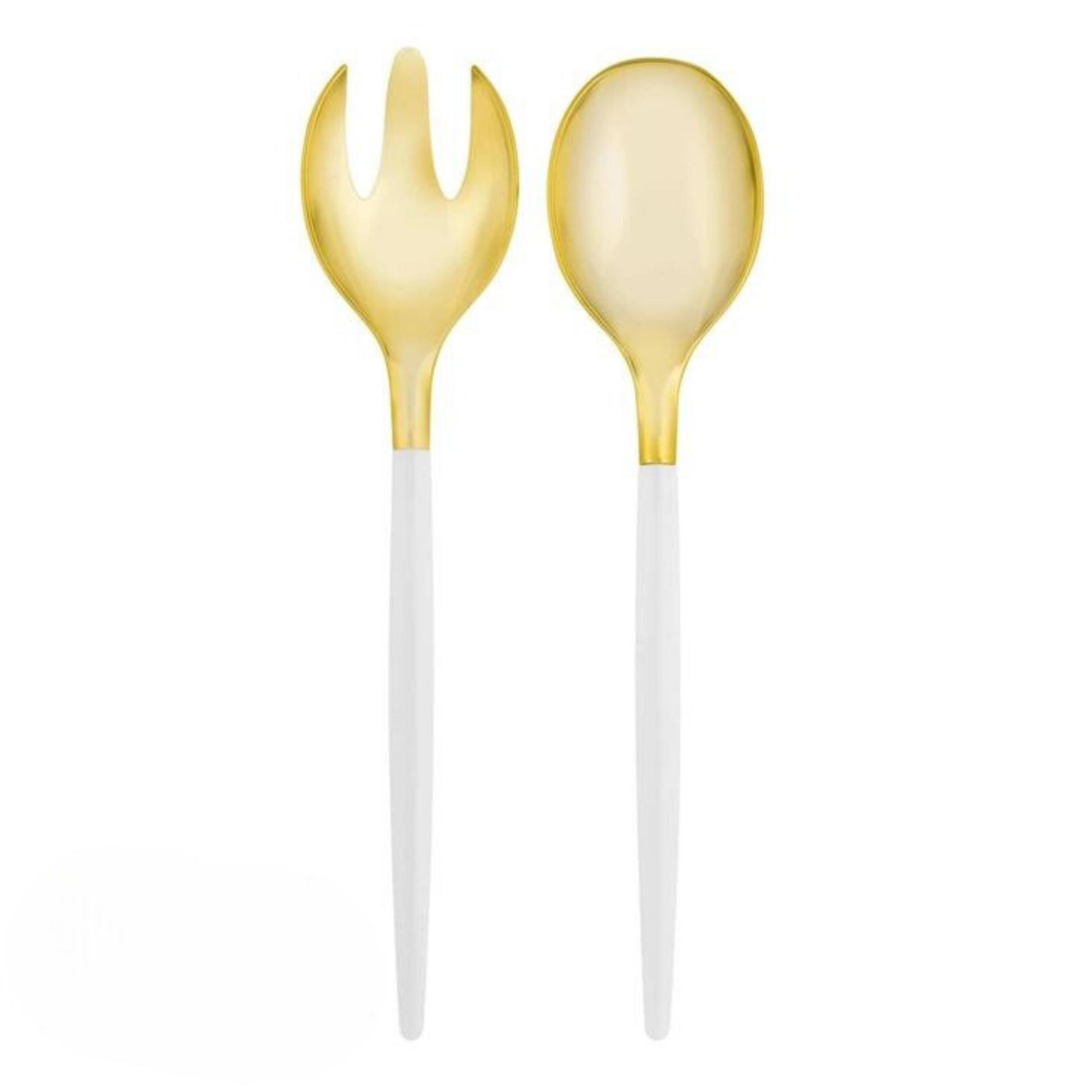 white and gold serving spoon and fork set 