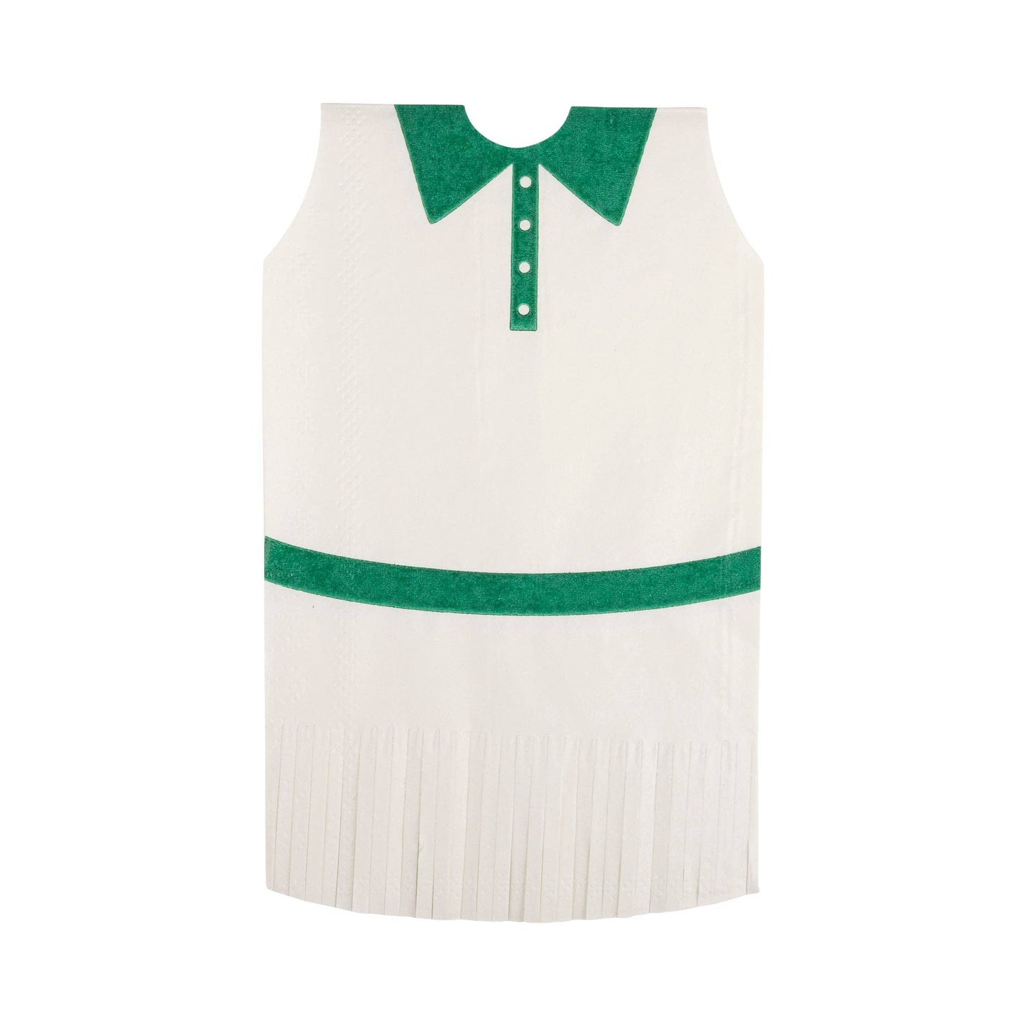 white and green fringed dress shaped napkin