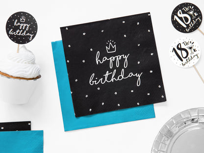 BLACK HAPPY BIRTHDAY NAPKINS