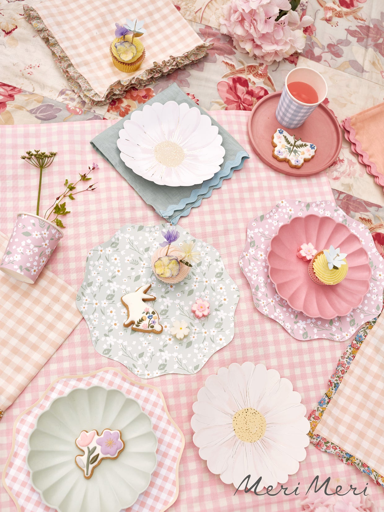 spring table set up with tableware from meri meri