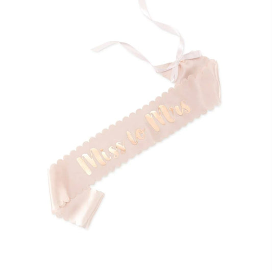 MISS TO MRS BLUSH PINK & ROSE GOLD SATIN BACHELORETTE SASH