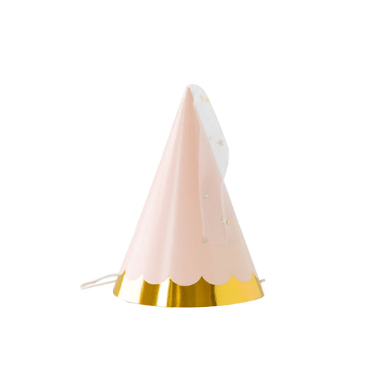 princess party hats- pack of 8 with gold and pink details 